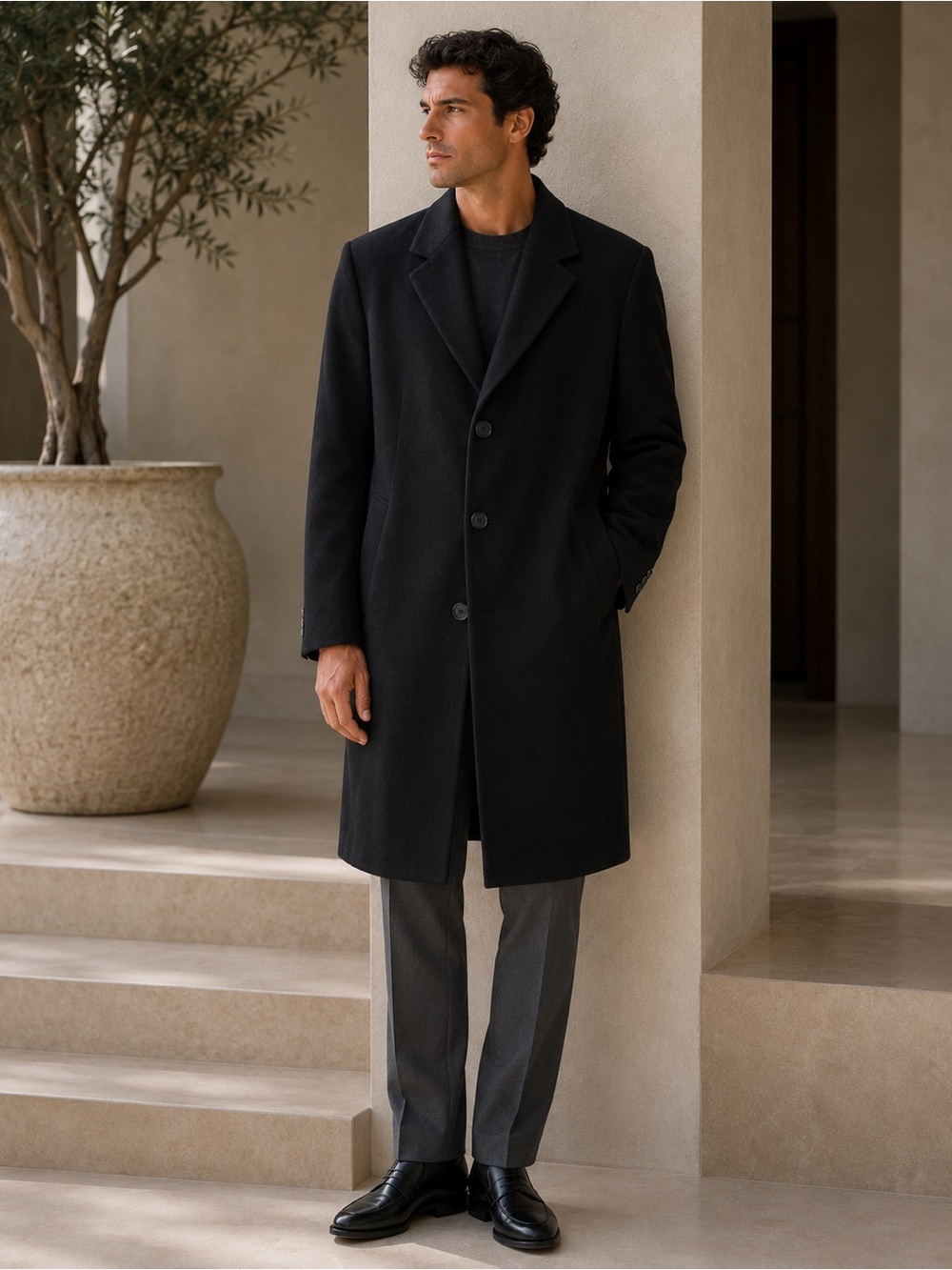 Loro Piana Men's Black Wool Coat